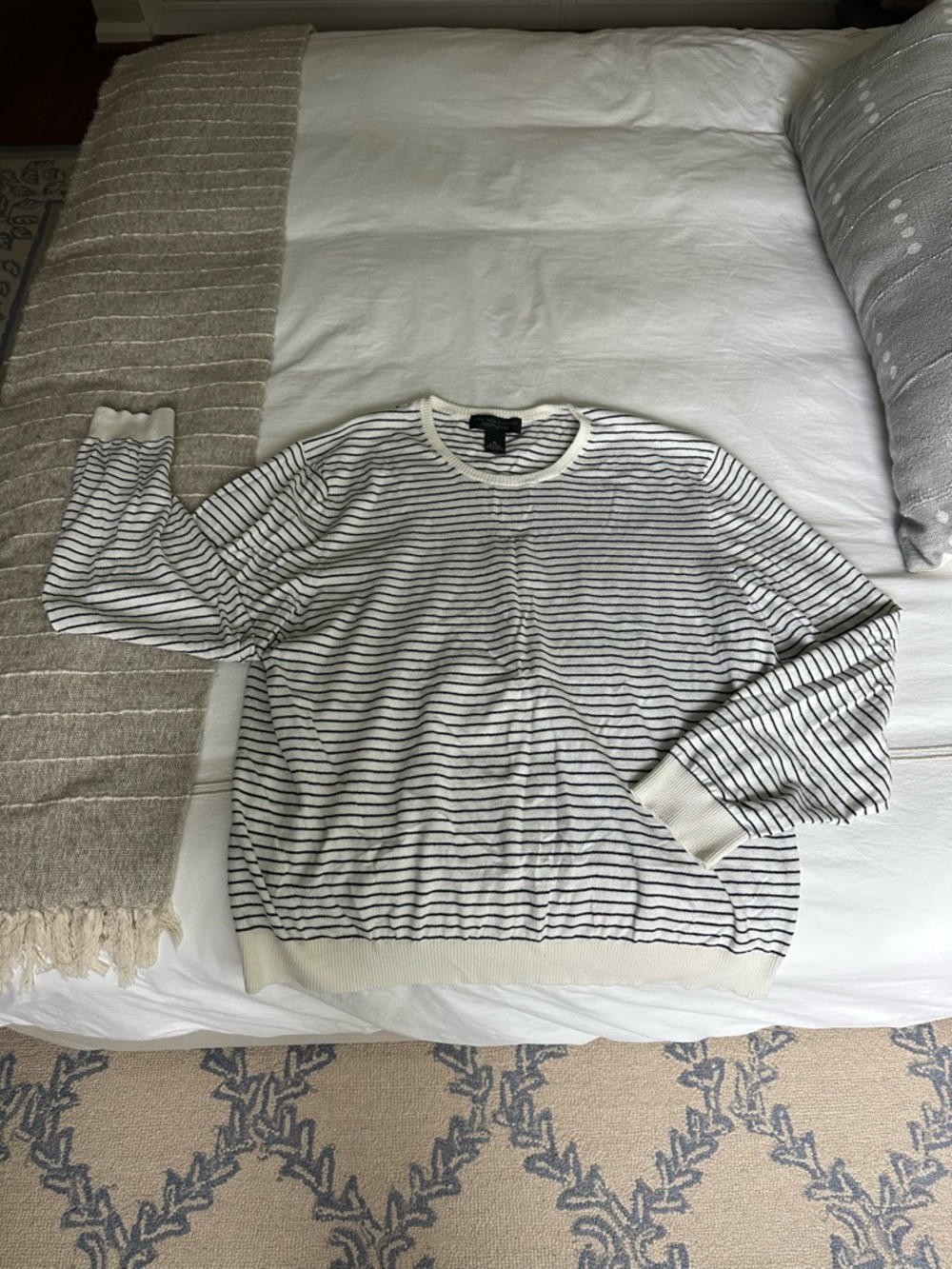 Bloomingdale's Cream and Black Striped Crewneck Sweater